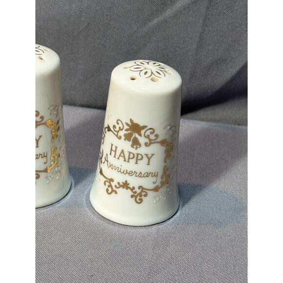 Vintage 25th Anniversary Porcelain Salt & Pepper Shakers w/Rubber Stopper - Picture 3 of 7
